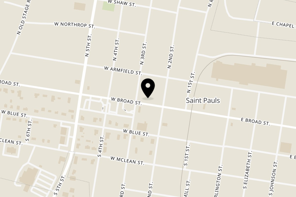Map showing the location of Sweet Antojito on 214 W Broad St in St Pauls